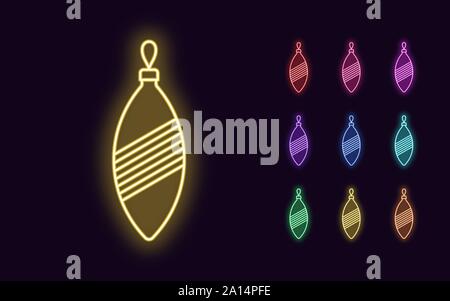 Neon Icicle Spielzeug, Weihnachten und Neujahr Dekoration. Bunte Festliches Set von Neon Weihnachten Eiszapfen mit Muster, umriss Stil. Leuchtende Symbol und Zeichen, Stock Vektor