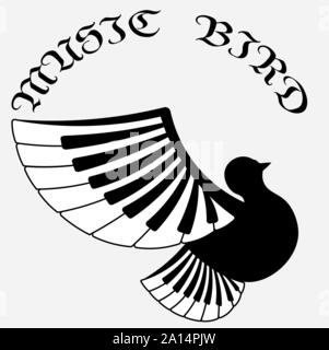 Kunst Logo der klassischen Musik in Form eines Vogels mit Flügel von Piano keys Stock Vektor