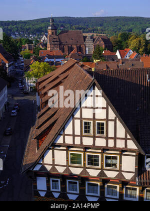 Alte Stadt und Kirche St. Alexandri, von Marketchurch St. Jacobi, Einbeck, Niedersachsen, Deutschland, Europa Stockfoto