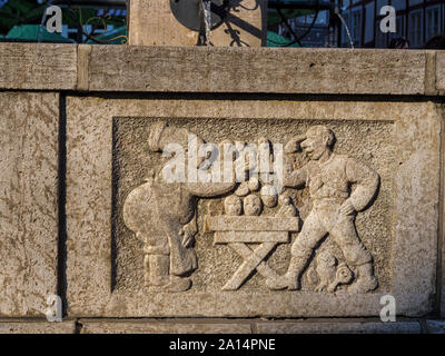 Detail, Till Eulenspiegel Brunnen am Marktplatz, Einbeck, Niedersachsen, Deutschland, Europa Stockfoto