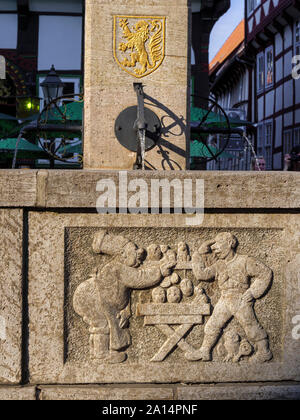 Detail, Till Eulenspiegel Brunnen am Marktplatz, Einbeck, Niedersachsen, Deutschland, Europa Stockfoto