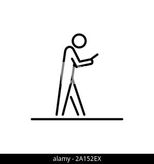 Mann mit Smartphone und Geschäftsleute Symbol einfache Linie flache Abbildung. Stock Vektor