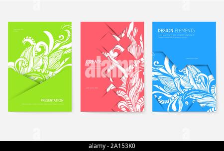 Abstract vector Broschüre Karten eingestellt. Drucken kunst Vorlage von flyear, Zeitschriften, Plakate, Cover, Banner. Farbenfrohes Design Einladung Konzept Hintergrund. Layout ornament Illustrationen moderne Stock Vektor
