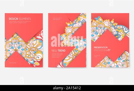 Abstract vector Broschüre Karten eingestellt. Drucken kunst Vorlage von flyear, Zeitschriften, Plakate, Cover, Banner. Farbenfrohes Design Einladung Konzept Hintergrund. Layout ornament Illustrationen moderne Stock Vektor