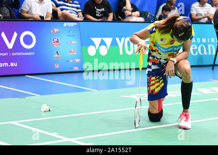 Sydney, Australien. 22 Sep, 2019. Kisona Selvaduray (Malaysia) in Aktion während der 2019 Sydneys internationalen Frauen Single Event Finale Match gegen Shiori Ebihara (Japan) gesehen. Selvaduray gewann das Match 21-18, 21-13. Credit: SOPA Images Limited/Alamy leben Nachrichten Stockfoto