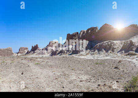 Die Ruinen der Festung Ayaz Kala ("Eis Festung") alte Choresm, in der kyzylkum Wüste in Usbekistan Stockfoto