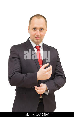 Porträt von einem schönen Lächeln, Geschäftsmann, auf weißem Hintergrund. Stockfoto