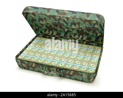 Camouflage Aktentasche mit US-Dollar innen Stockfoto