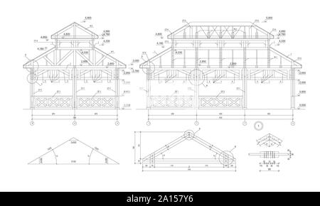 Private Haus abschnitt, detaillierte technische Zeichnung, Vektor Blueprint Stock Vektor