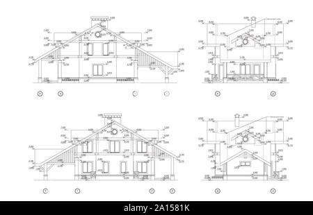 Private Haus abschnitt, detaillierte technische Zeichnung, Vektor Blueprint Stock Vektor