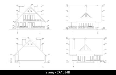 Private Haus abschnitt, detaillierte technische Zeichnung, Vektor Blueprint Stock Vektor