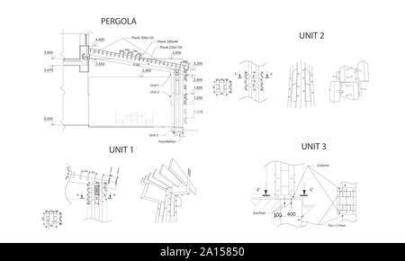 Einstellen der Einheiten, detaillierte technische Zeichnung, Vektor Blueprint Stock Vektor