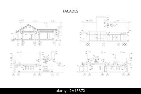 Private Haus abschnitt, detaillierte technische Zeichnung, Vektor Blueprint Stock Vektor