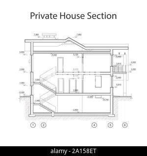 Private Haus abschnitt, detaillierte technische Zeichnung, Vektor Blueprint Stock Vektor
