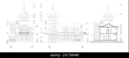 Private Haus abschnitt, detaillierte technische Zeichnung, Vektor Blueprint Stock Vektor