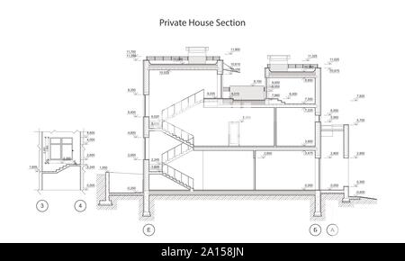 Private Haus abschnitt, detaillierte technische Zeichnung, Vektor Blueprint Stock Vektor