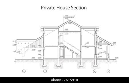 Private Haus abschnitt, detaillierte technische Zeichnung, Vektor Blueprint Stock Vektor