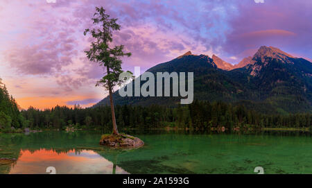 Hintersee in der Ramsau bei Sonnenuntergang Stockfoto