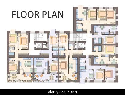 Detaillierte architektonische Grundriss, Wohnung Layout, Blaupause. Vector Illustration Stock Vektor