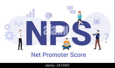 Nps Net Promoter Score Konzept mit großen Word oder Text und Team Menschen mit modernen Flat Style-Vector Illustration Stockfoto