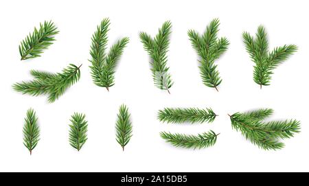 Sammlung von realistischen Tannenzweigen für Weihnachtsbaum, Kiefer. Vector Illustration Stock Vektor
