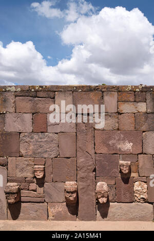 Detail der Kalasasaya Struktur in Tiwanaku, Präkolumbianischen archäologischen Stätte, Bolivien, Südamerika Stockfoto