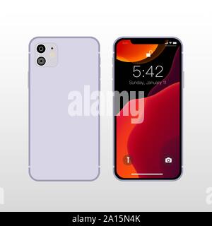 Neue 2019-Smartphone isoliert auf weißem, Vector Illustration. Stock Vektor