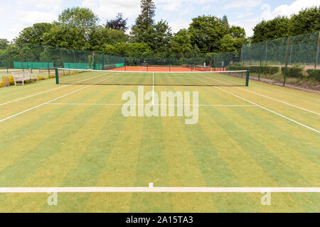 Tennis net und einzelne Linie Markierungen in Leer vor Gericht gegen Bäume Stockfoto