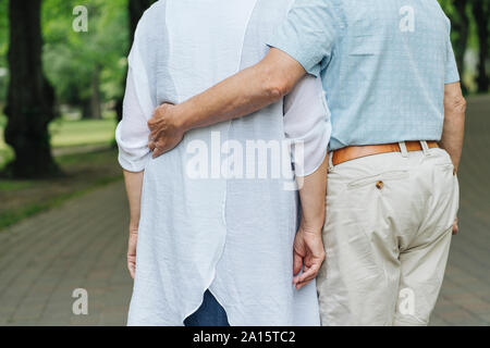 Rückansicht des Senior Paar in einem Park spazieren, Teilansicht Stockfoto