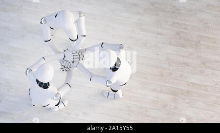 Rendering von drei Roboter stapeln Hände Stockfoto