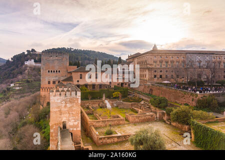 Alcazaba Ruinen am Alhambra, Granada, Spanien Stockfoto