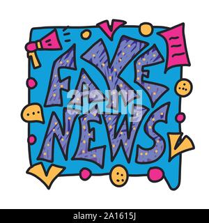 Gefälschte Meldung und Sprechblase. Banner Design vorlage mit stilisierten Phrase. Vector Farbe Abbildung in doodle Stil. Stock Vektor