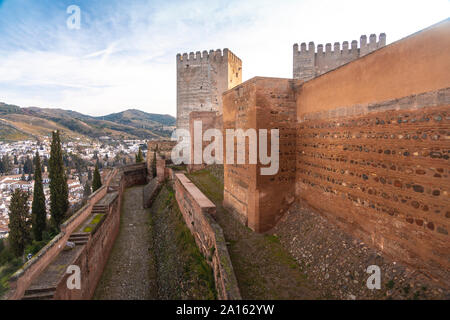 Alcazaba Ruinen am Alhambra, Granada, Spanien Stockfoto