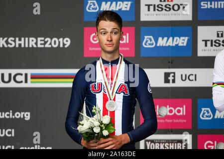 Harrogate, Großbritannien. 24. September 2019. Ian Garnison der USA nimmt Silver in der 2019 UCI Road World Championships Mens unter 23 Elite Einzelzeitfahren. September 24, 2019 Credit Dan-Cooke/Alamy leben Nachrichten Stockfoto