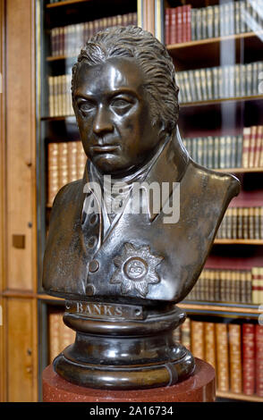 Büste von Sir Joseph Banks (1743-1820), Botaniker, Verwalter und Wohltäter des British Museum, in der Bibliothek Grenville, British Museum, Bloomsbury, Lon Stockfoto