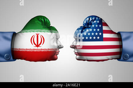 Iran uns Kampf und Konflikt im Nahen Osten als die USA oder Vereinigten Staaten am Persischen Golf Konzept als amerikanische und Iranische Sicherheitsproblem. Stockfoto