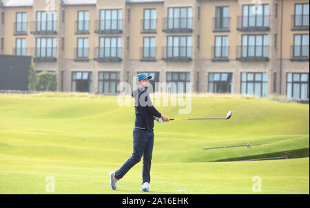 Fife, Schottland, Großbritannien. 24 Sep, 2019. Justin Timberlake Praktiken an der Dunhill Cup St Andrews Old Course, Fife, Schottland, UK, Dienstag, 24. September 2019, Quelle: Derek Allan/Alamy leben Nachrichten Stockfoto