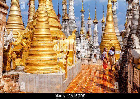 Shwe Inn Thein Paya, Indein, Inle Lake, Myanmar. Stockfoto