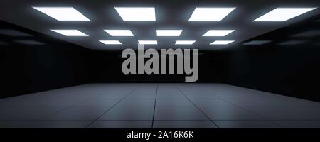Dunkelblau futuristische Zimmer Dark Mirror surface 3D-Rendering