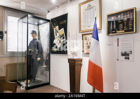 Paris, Frankreich, Sept 03, 2019: Ausstellung in der 'Musee de la Prefecture de Paris", (Polizei Museum) in Paris, Frankreich. Stockfoto