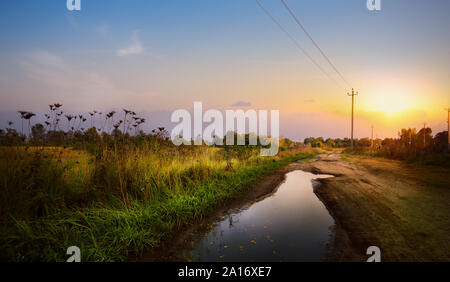 Herbstliche Feldweg im Ackerland Feld nach Regen, Herbst Landschaft Landschaft; Stockfoto