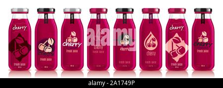 Vektor Kirschsaft, Glas Obst Flasche legen Stock Vektor