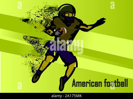 American Football. grunge Silhouette der männlichen mit Fußball-Ball Stock Vektor