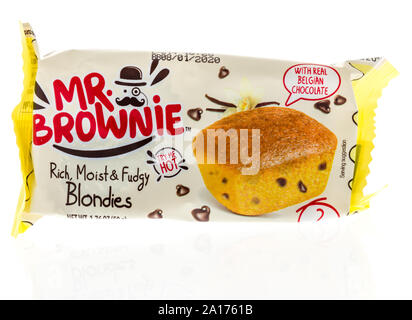 Winneconne, WI - 10. September 2019: ein Paket von Herrn Brownie blondies Snack auf einem isolierten Hintergrund. Stockfoto