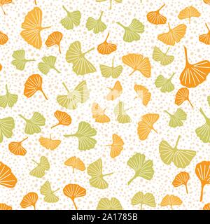 Endlose Muster von Ginkgo Blätter und Hand Punkte gezeichnet. Vektor nahtlose Muster für Textilwaren, Geschenkpapier, Dekoration, etc. Stock Vektor