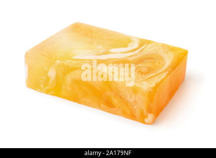 Orange handmade soap Bar isoliert auf weißem Stockfoto