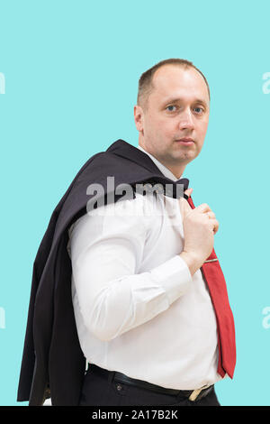 Porträt von einem schönen Lächeln, Geschäftsmann, auf weißem Hintergrund. Stockfoto