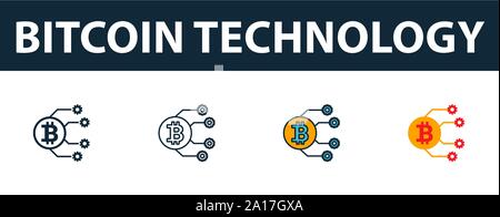 Bitcoin Technologie Icon Set. Premium Symbol in verschiedenen Stilen von fintech Technologie icons Collection. Kreative bitcoin Technologie Symbol Stock Vektor