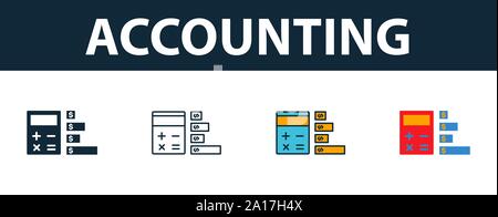 Accounting Icon Set. Premium Symbol in verschiedenen Stilen von fintech Technologie icons Collection. Kreative Buchführung Symbol, Outline, farbig Stock Vektor