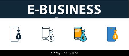 E-Business Icon Set. Premium Symbol in verschiedenen Stilen von fintech Technologie icons Collection. Kreative e-business-Symbol, Outline, farbig Stock Vektor